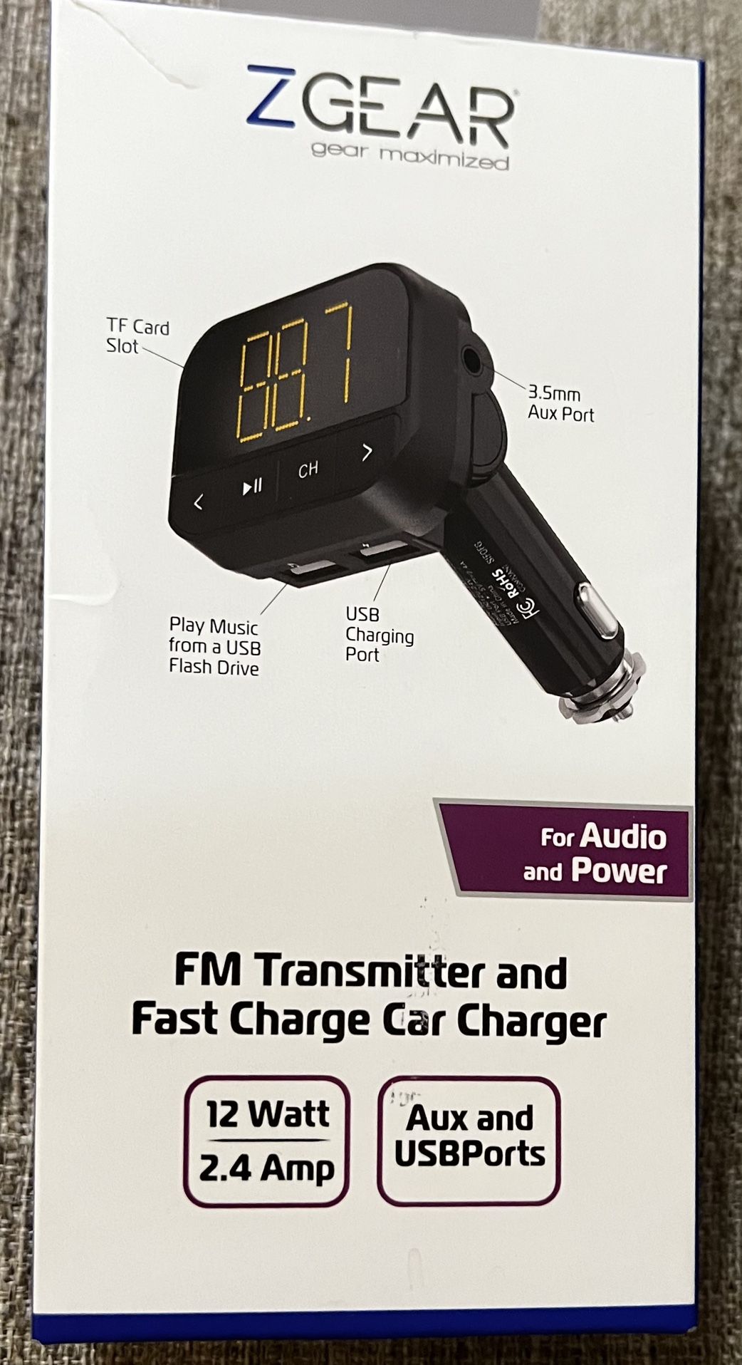 ZGEAR WIRELESS FM TRANSMITTER AND CAR CHARGER BLACK