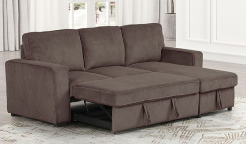 Brand New Brown Corduroy Sectional Sofa Storage Sleeper