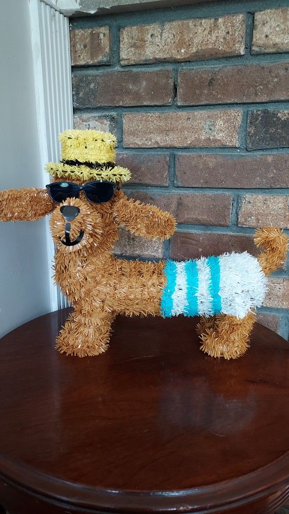 Dachshund Dog Tinsel Wire Bathing Suit Sunglasses Yellow Top Hat Toy