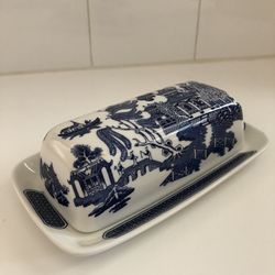 Churchill China Blue Willow Covered Butter Dish