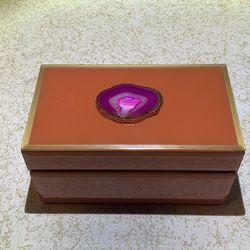 Coral Pink W/ Purple Gemstone Jewelry/Trinket Box 