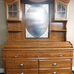 1970s Wood Dresser with Mirrored Hutch - Delivered 