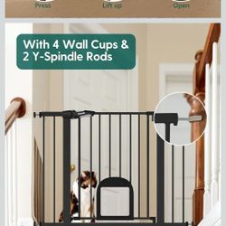 Babelio Upgraded Baby Gate with Cat Door, 29-43" Auto Close Durable Dog Gate for Stairs