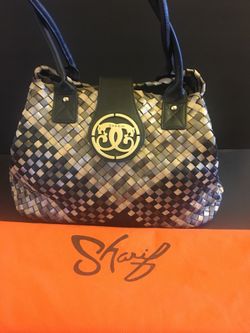 Genuine Leather Sharif 1827 Black, Cream and Silver Purse