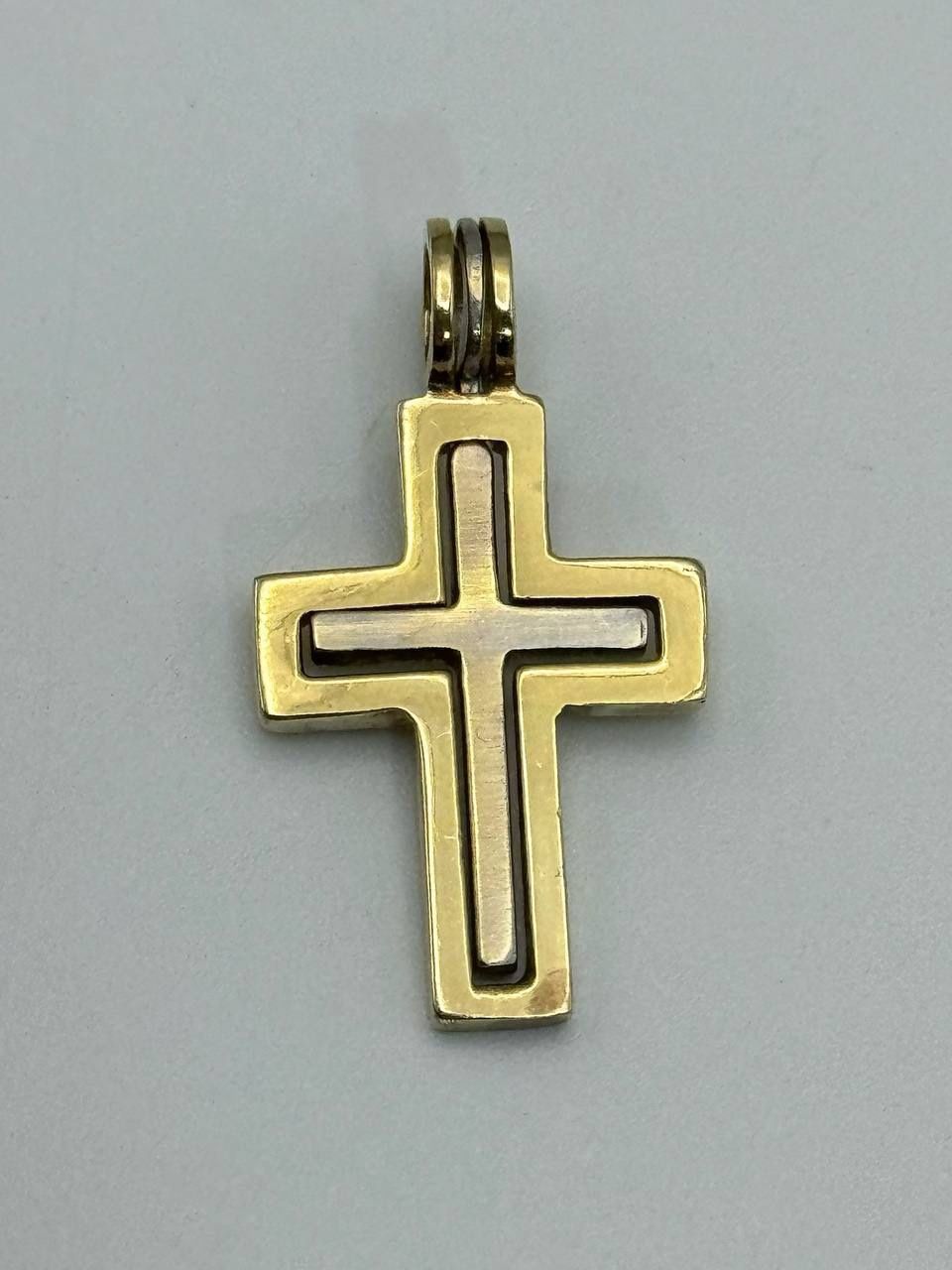 14k solid two tone gold double cross 25.3mm 2.4 grams,All Products : American Fashion Style Bags On Sale