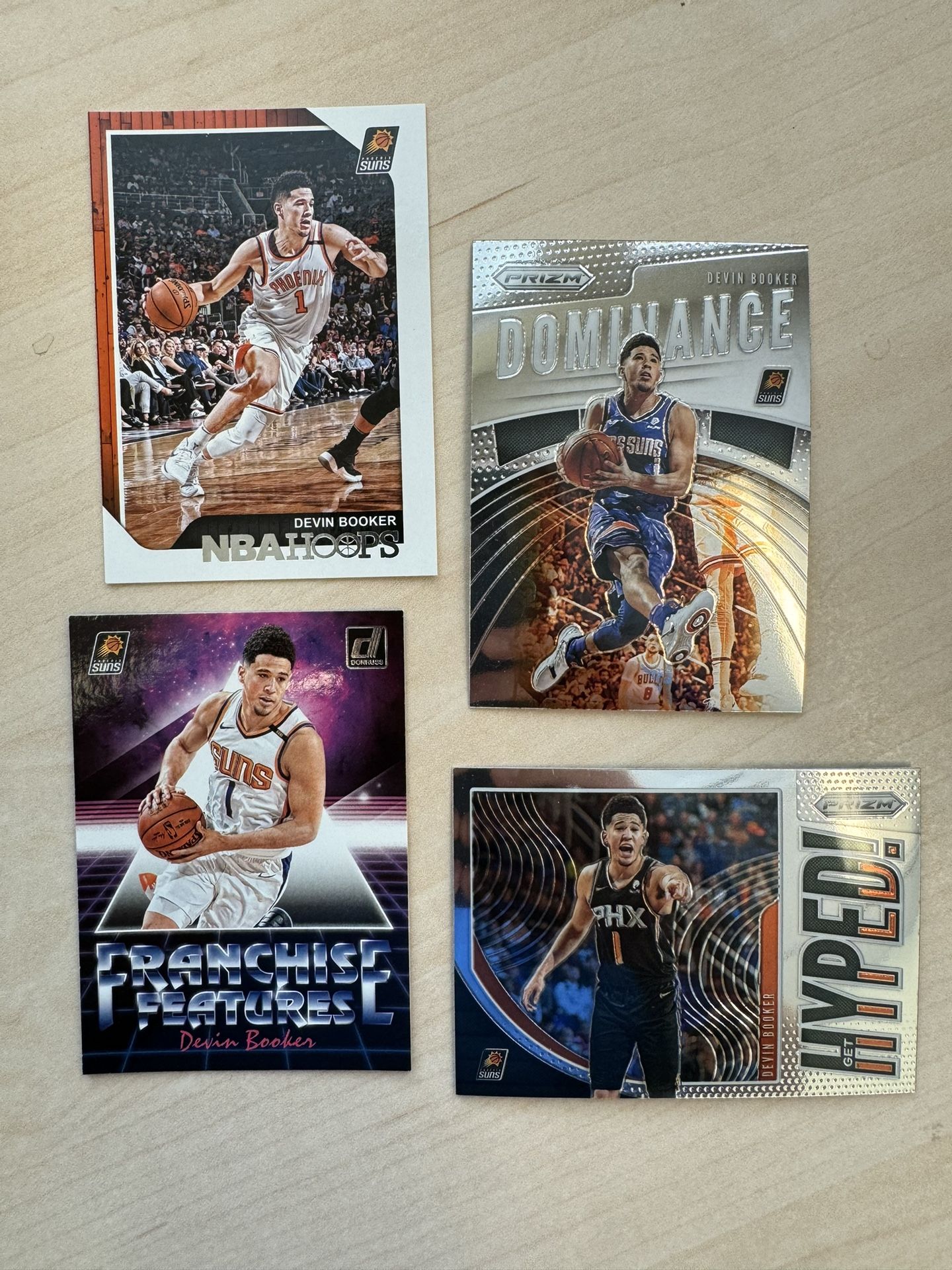2019 Panini Prizm #8 Devin Booker Dominance Get Hyped Donruss Inserts Lot (4)