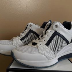 Michael Kors Wedge Sneakers White Blue Mesh Leather Trainers