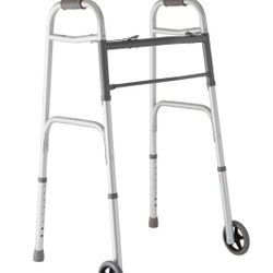 Medline Two-Button Folding Walker with 5" Wheels