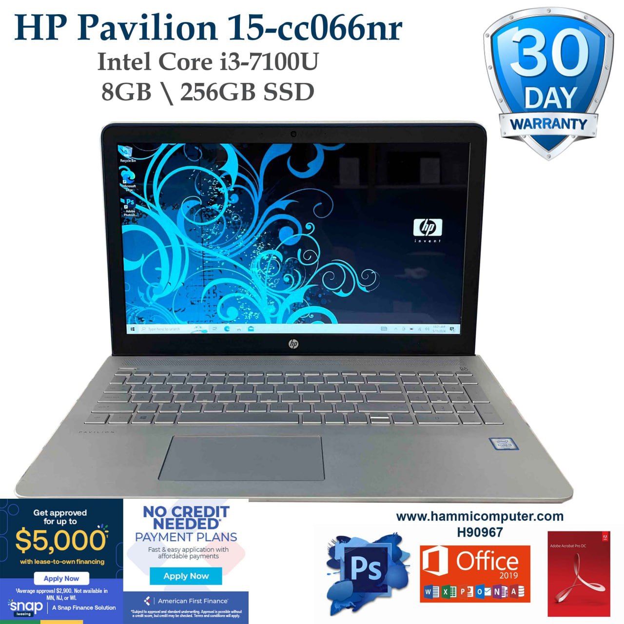 HP Pavilion 15-cc066nr, Intel Core i3-7100U, 16GB, 256GB SSD "H90967"