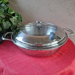 CACEROLA ANCHA DE 8 QT DE ACERO INOXIDABLE 5-PLY VIDA SANA PRINCESS HOUSE EN EXELENTES CONDICIONES SÓLO SE USO UNA VEZ 