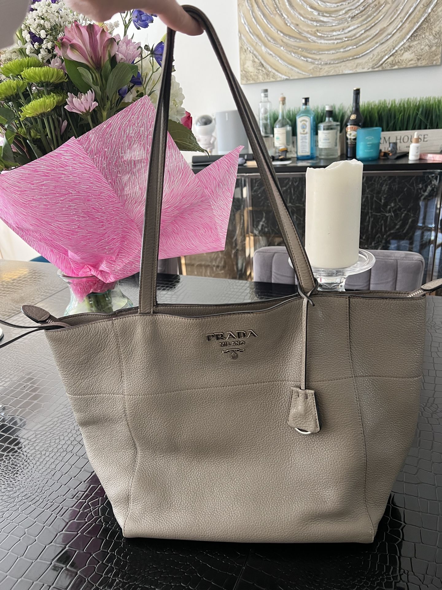 Authentic Prada Vitello Phoenix Argilla Tote Bag