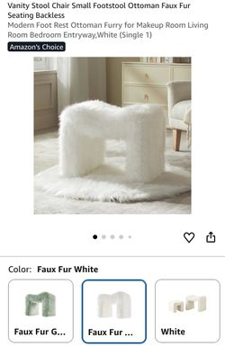 White Faux Fur Vanity Stool Ottoman