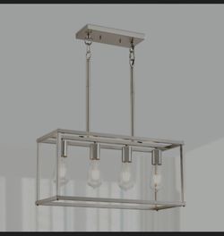 Lanhall 4-Light Dining Room Light Fixture Farmhouse Chandelier Brushed Nickel Modern Kitchen Island Pendant Lights Rectangular Hanging Lights Adjustab