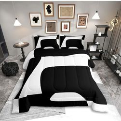 Erosebridal Black and White Abstract Queen Comforter Set .