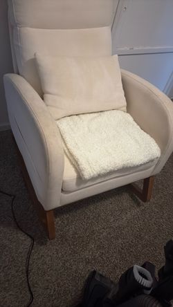 Beige Fabric Accent Chair with Wood Legs