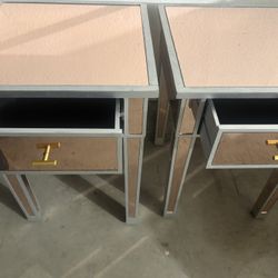 Rose Gold Mirrored Nightstands/ Accent Tables (2) 