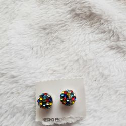 925 Sterling Silver Multi Color Stud Earrings 