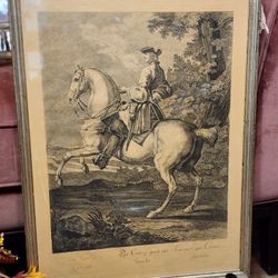 Antique Framed Copperplate Engraving of The Gallop Straight from the Left