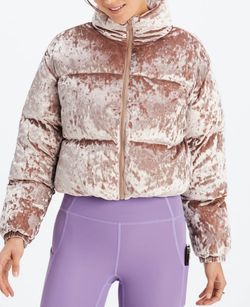 Fabletics Velour Cropped Pink Puffer Jacket