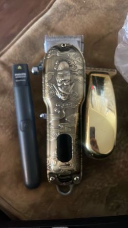 Hair Clipper Set with Engraved Design small trimmers and norelco nose trimmers and guards 40$ obo