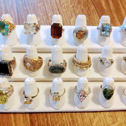 Vintage Estate Sterling Silver & Gold Rings With Precious Stones! Sizes 6-10!!