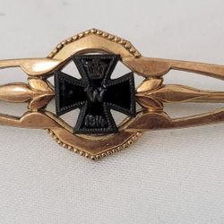Original WWI German 1914 Iron Cross Sweetheart Brooch Pin Gilt Brass Enamel