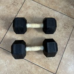 Pair of 25lb Rubber Hex Dumbbell, Firm Price