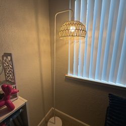 White Floor Lamp With Rattan Shade