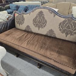Vintage Leather And Velour Couch 
