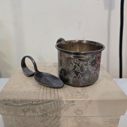 WEBSTER Sterling Baby Cup And Spoon No Monogram Birth Record Date Weight