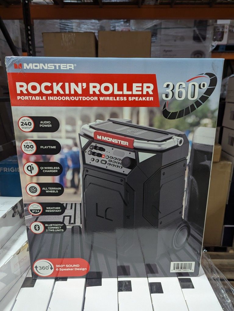 Monster Rockin’ Roller 360 Indoor/Outdoor Portable Bluetooth Speaker | Up to 240W of 360 Degree Sound & Up to 100 Hours of Playtime 
