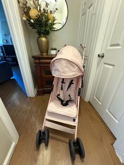 baby GAP Delta Children Umbrella Stroller, Pink/White Stripe, Canopy Folding
