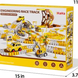 iHaHa 299 PCS Construction Race Tracks Boys Toys, 6 PCS Engineering Cars and Flexible Race Track Playset Create A Engineering Road Gifts Toys