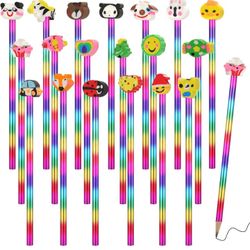 Breling 36 Pack Happy Birthday Pencils for Kids Rainbow Colored Pencil and Cartoon Animal Erasers Set Color Changing Pencils for Kids ...