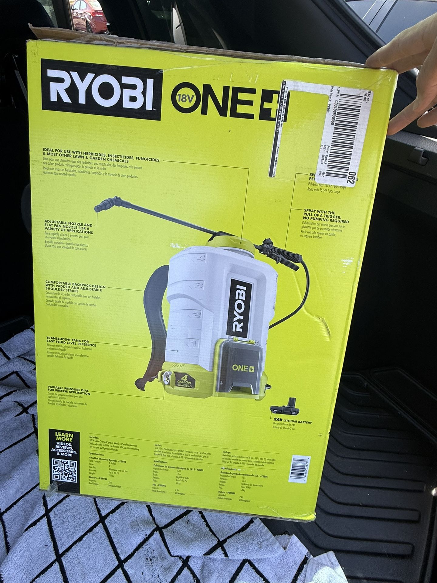 Backpack Chemical Sprayer 18V Cordless 4 Gal. 2.0 Ah Battery And Charger Ryobi