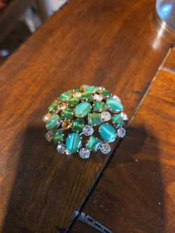 Vintage Green Moonglow Rhinestone Cluster Brooch
