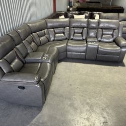 Free Delivery* Like New Gray “L” Shape Leather Sofa with Recliners!