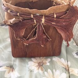 Handmade Palm Bark Sheath Frond Woven Waste Basket , Utensil Holder, Decor, Plant Holder. Super Unique!