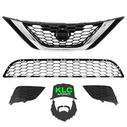 For 2016 2017 2018 2019 Nissan Sentra Front Upper Lower Grilles and Fog Bezels Covers Set