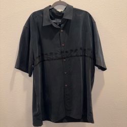 Quiksilver Waterman Palm Tree Embroidered Shirt, Charcoal - Mens XL