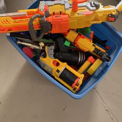 Bucket Of Nerf Guns and Toy Weapons