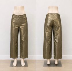 Banana Republic Gold Metallic High Rise Straight Jeans 28/6P Petite Shiny