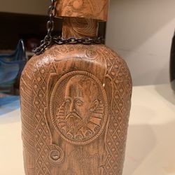 Miguel de Cervantes Leather Wrapped WHISKEY BOTTLE EMPTY Decanter 9" Collectible