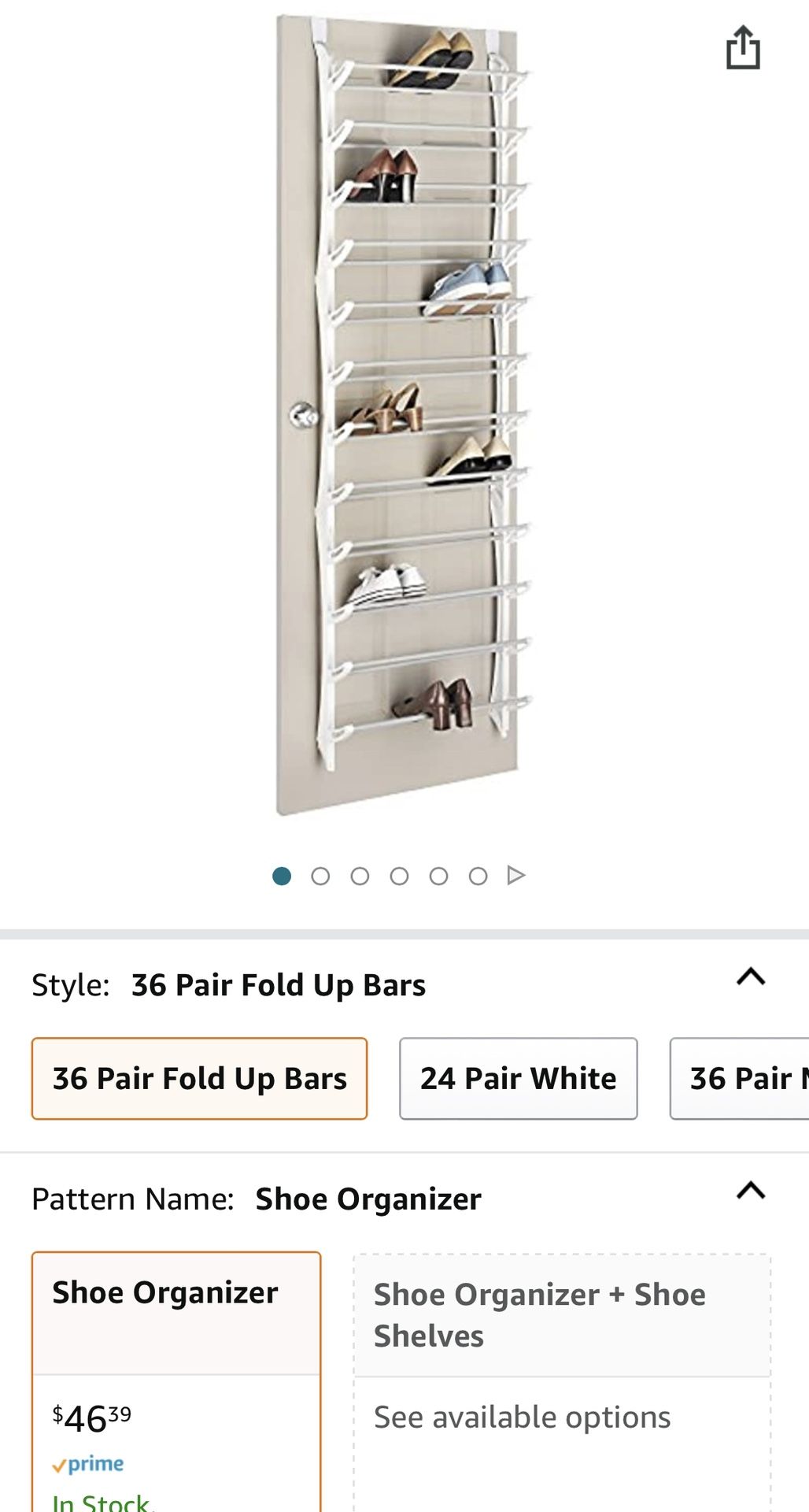 Whitmor Over the Door Shoe Rack, Fold-up Non-slip Bars, 36 Pair, White