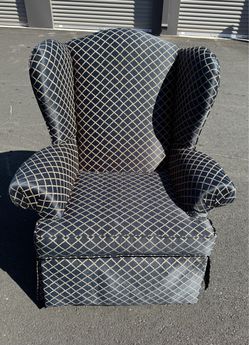 Navy Blue & Gold Patterned Wingback Accent Chair