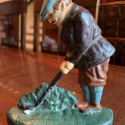 Cast-Iron Metal Vintage Collectible 7 To 8 Inch Tall Golfer Doorstop