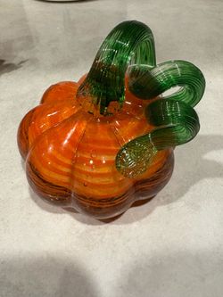 Blown Glass Mini Pumpkin Orange with Green Stem