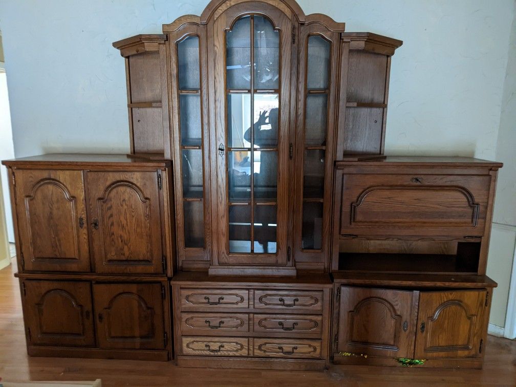 Huge European Solid Oak Wall Unit