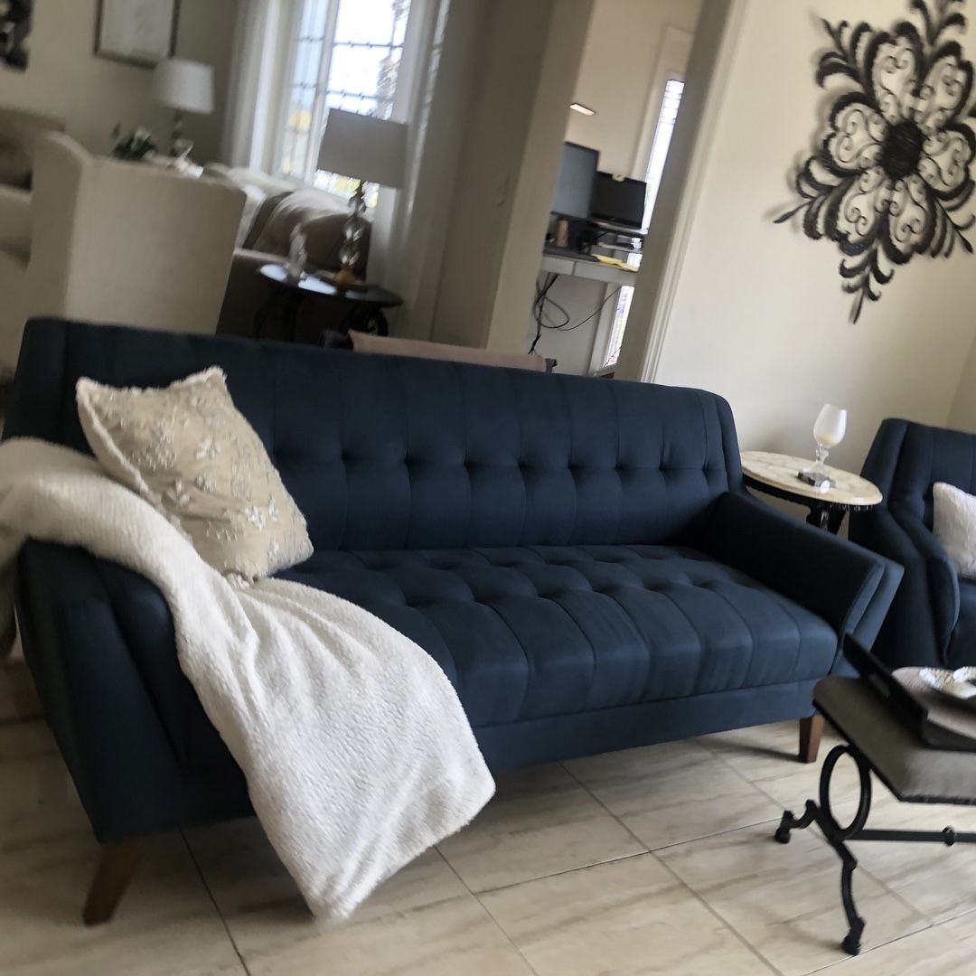 Teal Mid Century Modern Tufted Sofa