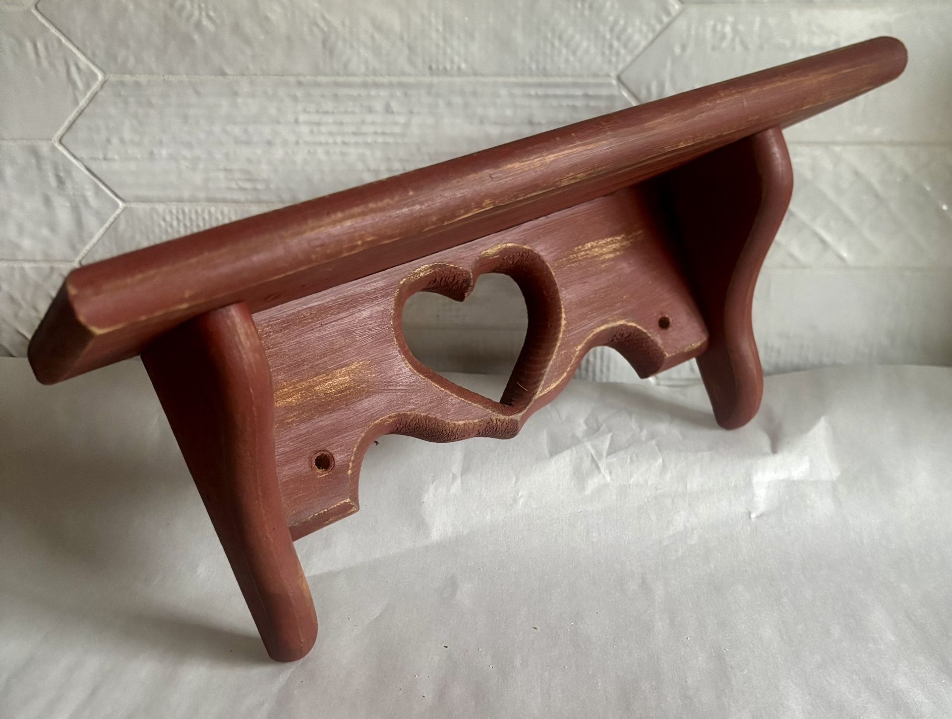 Vintage Upcycled Rustic Red Farmhouse Style Wall Shelf 